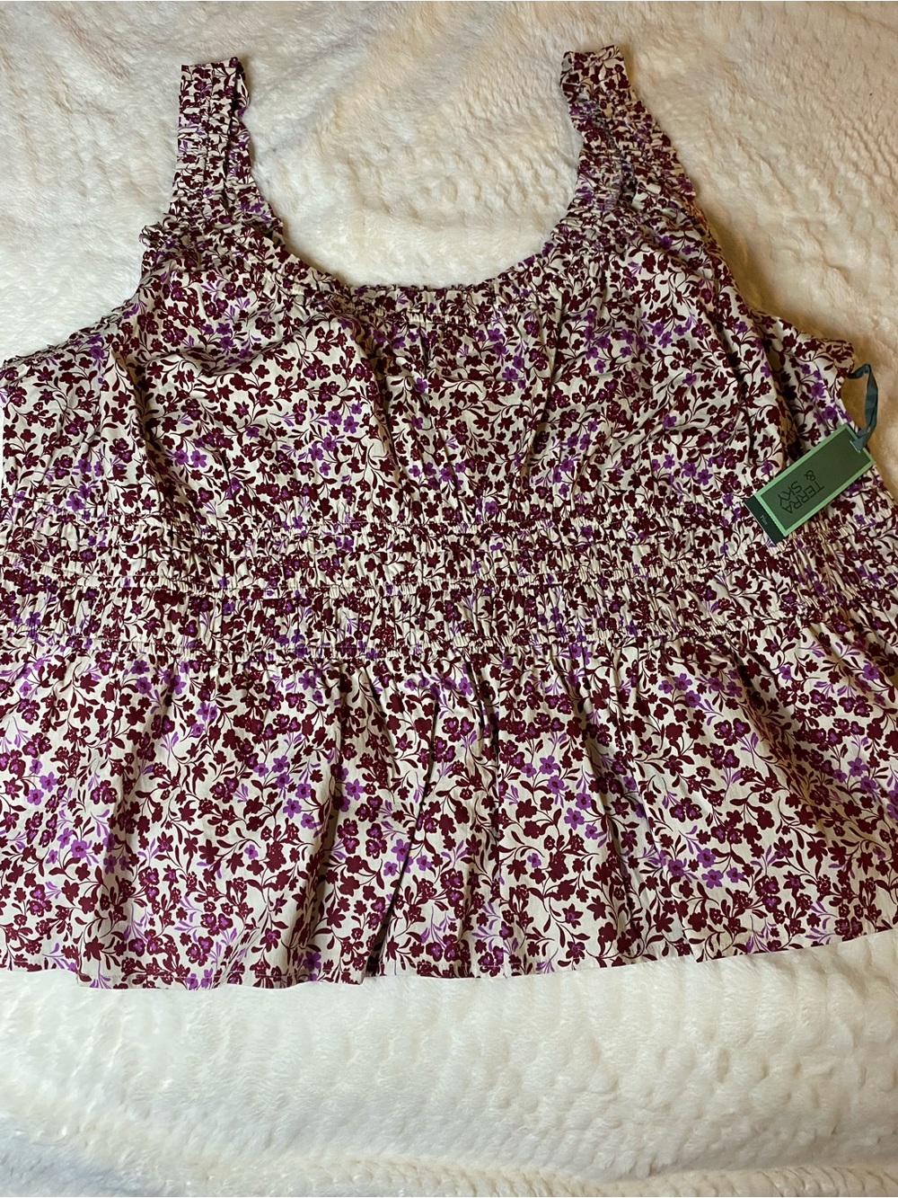 Terra & Sky Women’s 4X Floral Smocked Peplum Tank Top Plus Size NWT